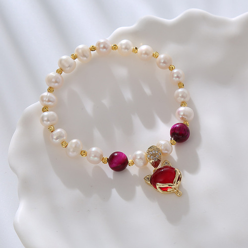 Brand New Simple and Versatile Natural Irregular Pearl Bracelet with Agate Stone, Attracting Love and Good Fortune Fox Bracelet, Wholesale