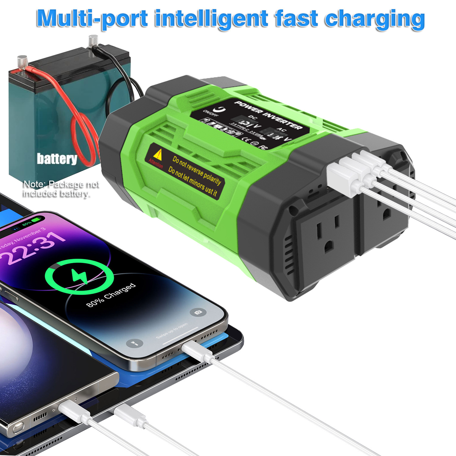 逆变狗 美规300W500W 8 手机IPAD充电使用.jp