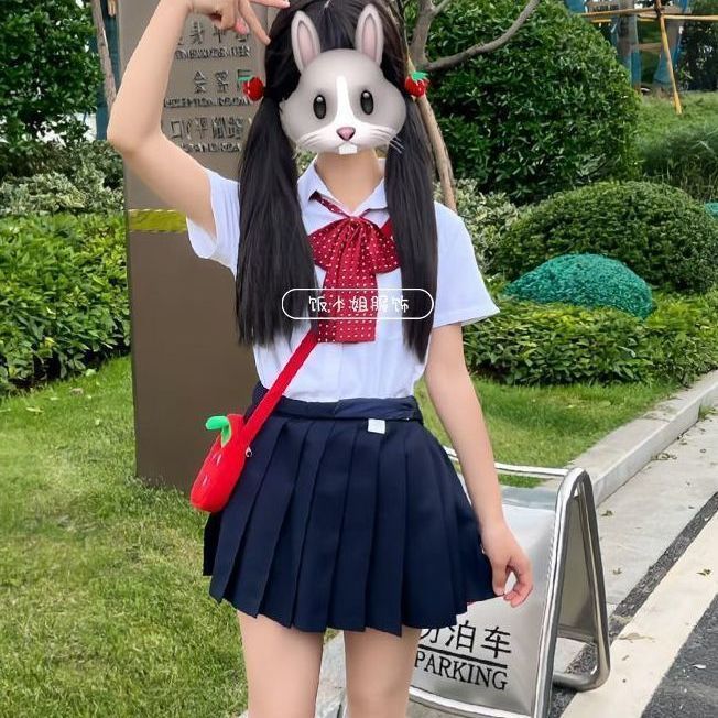 JK制服原创宽松短袖衬衫百搭绀JK裙学院风校供感基础款夏季一整套
