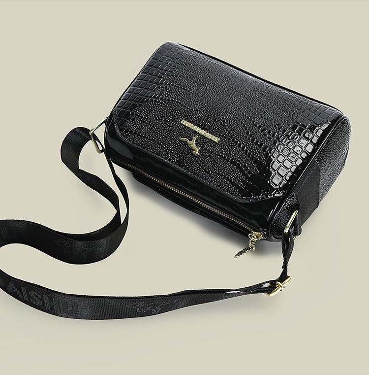 Borsa a tracolla multistrato transfrontaliera con motivo coccodrillo, cuscino Boston lucido, unica e alla moda, versatile, da portare a spalla_voghion.com