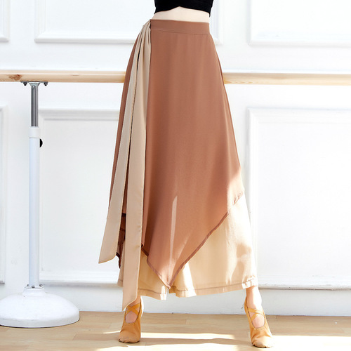 Irregular double-layered chiffon culottes with streamers, modern and antique performance female dance practice wide-leg pants, classical dance clothing