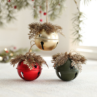Cross-border Christmas bell pendant gold powder cuttings iron iron Christmas tree pendant color decoration door hanging arrangement