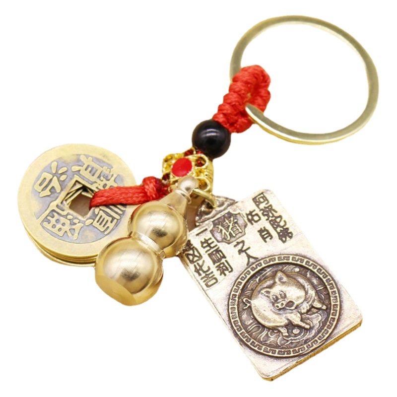 Real Copper Keychain Brass Gourd Twelve Zodiac Patron Saints Real Copper Five Emperors Money Eight Patron Saints Open Jewelry