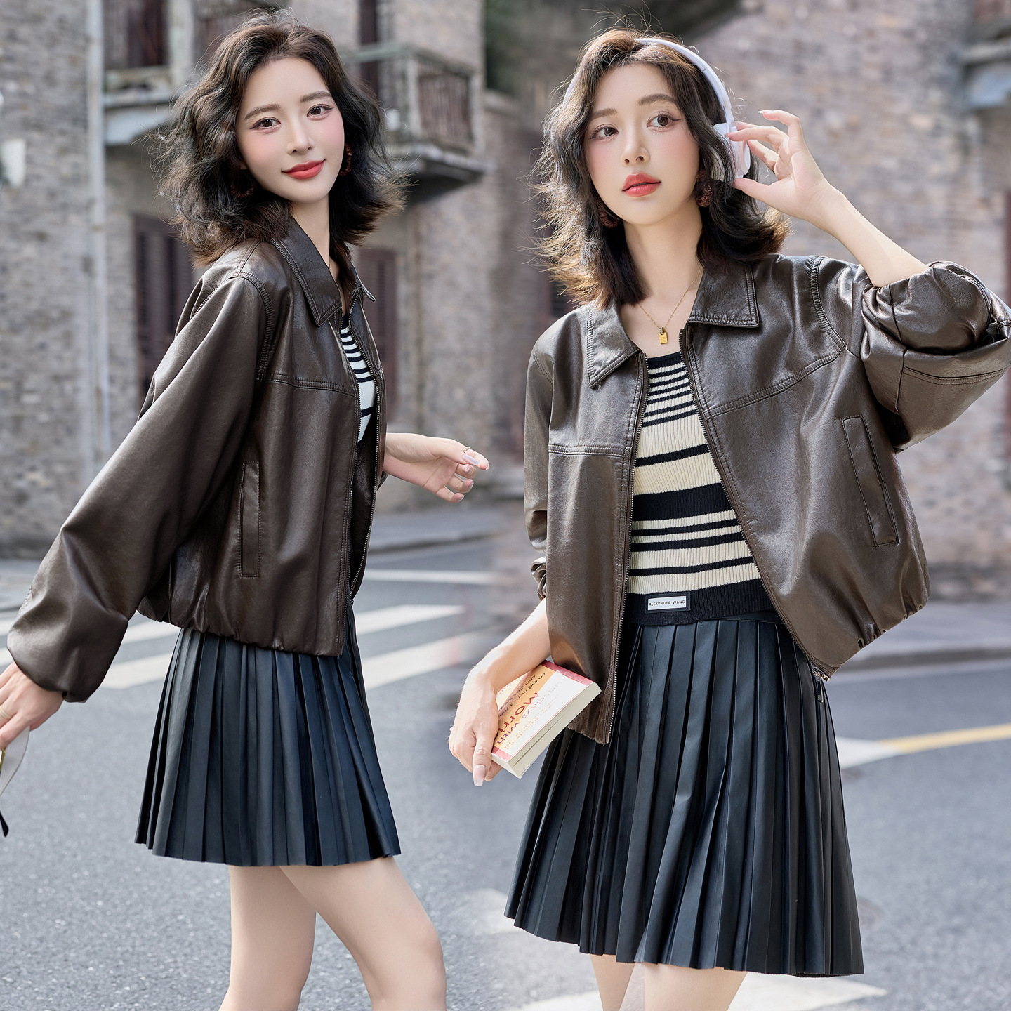 Haining Sheepskin Jacket Loose Casual Top Korean Style Large Size High-End Genuine Leather Jacket Women's Bat Sleeve Trendy