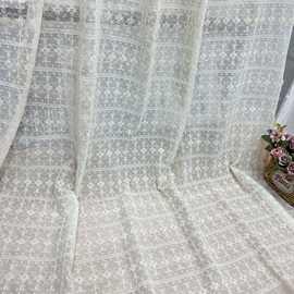 春夏新品麻纱条子格子镂空绣花面料 时装连衣裙衬衫婚纱礼服布料