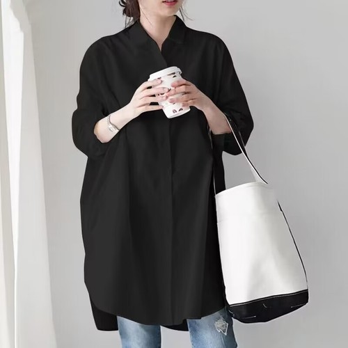 Export White Shirt Women's Long Sleeve New Fashionable Mid-length Casual Loose Design Shirt 