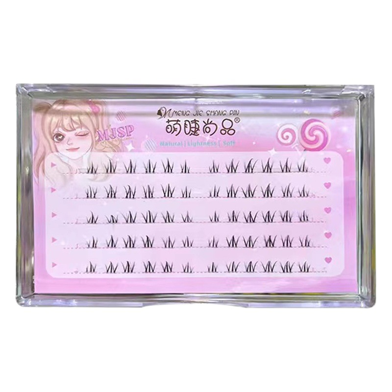 Pestañas lindas, pestañas inferiores segmentadas de llama pequeña, tallos transparentes naturales de Barbie, pestañas inferiores tipo madre, pestañas postizas