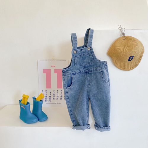 Korean Children's Clothing Baby Overalls 2024 Spring and Autumn Unisex Baby Casual Denim Pants Trend