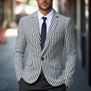 2025 spring new men's European and American fashion casual men's striped one-button suit factory wholesale