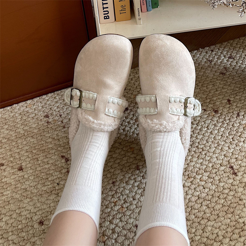 休闲棕色复古厚底毛毛全包勃肯鞋女2025新款秋冬雪地加绒保暖棉鞋|undefined
