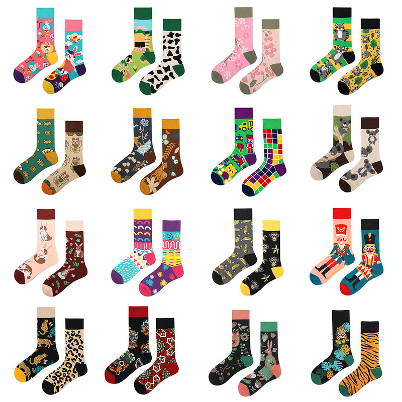 Summer original design AB asymmetric mandarin duck couple high tube foreign trade color Christmas cotton tide socks all-match