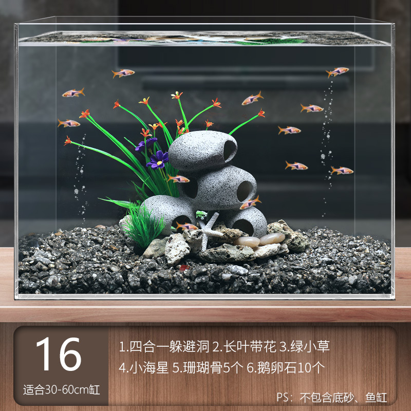 Juego completo de paisajismo de pecera, juego de decoración de rocalla de hierba acuática de simulación, juego de adorno de coral de arena de fondo de acuario