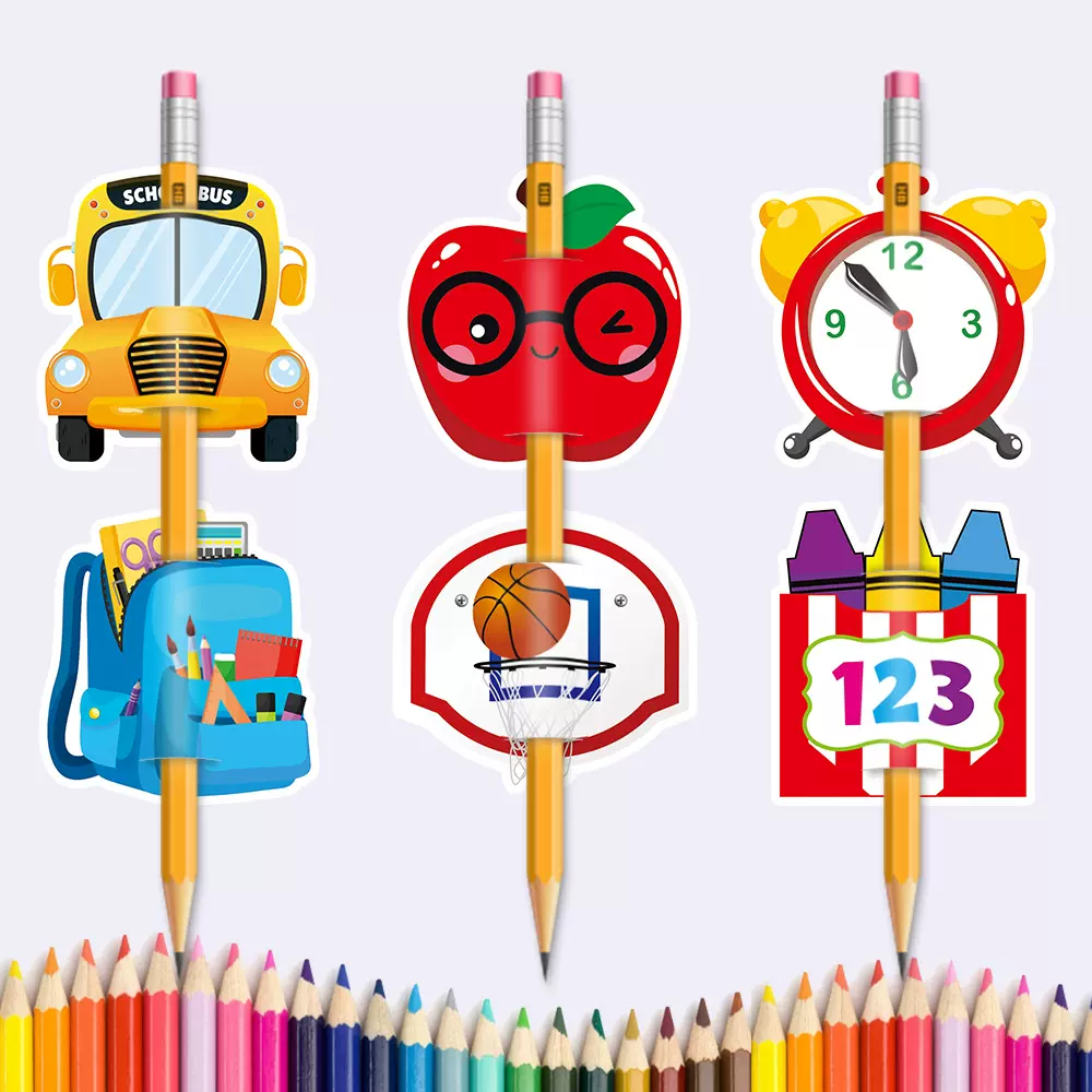 跨境新品开学季装饰铅笔插卡 开学礼物铅笔插牌小学返校派对装饰