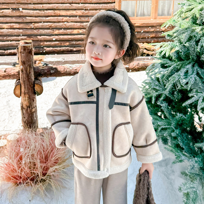 女童秋冬季皮毛一体外套女宝宝仿皮草冬装新款女宝洋气皮衣机车服|undefined