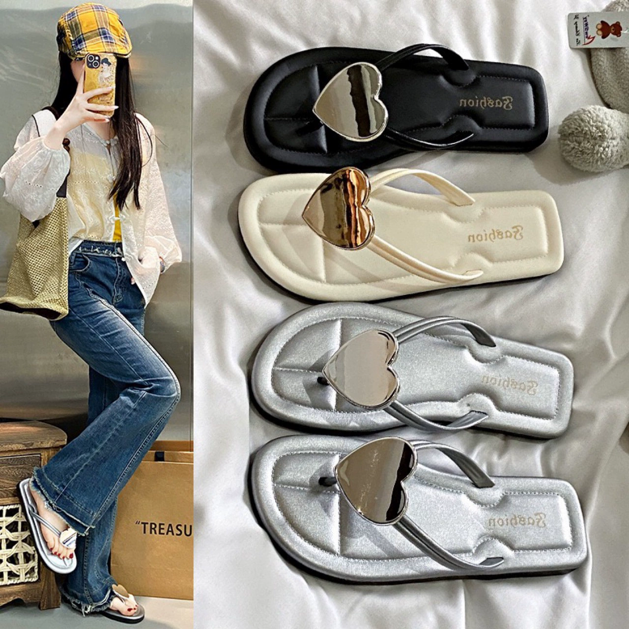 Новые модные женские шлепанцы в форме сердца 2025 года, подходящие для использования на улице и в помещении, универсальные пляжные сандалии на толстой подошве.