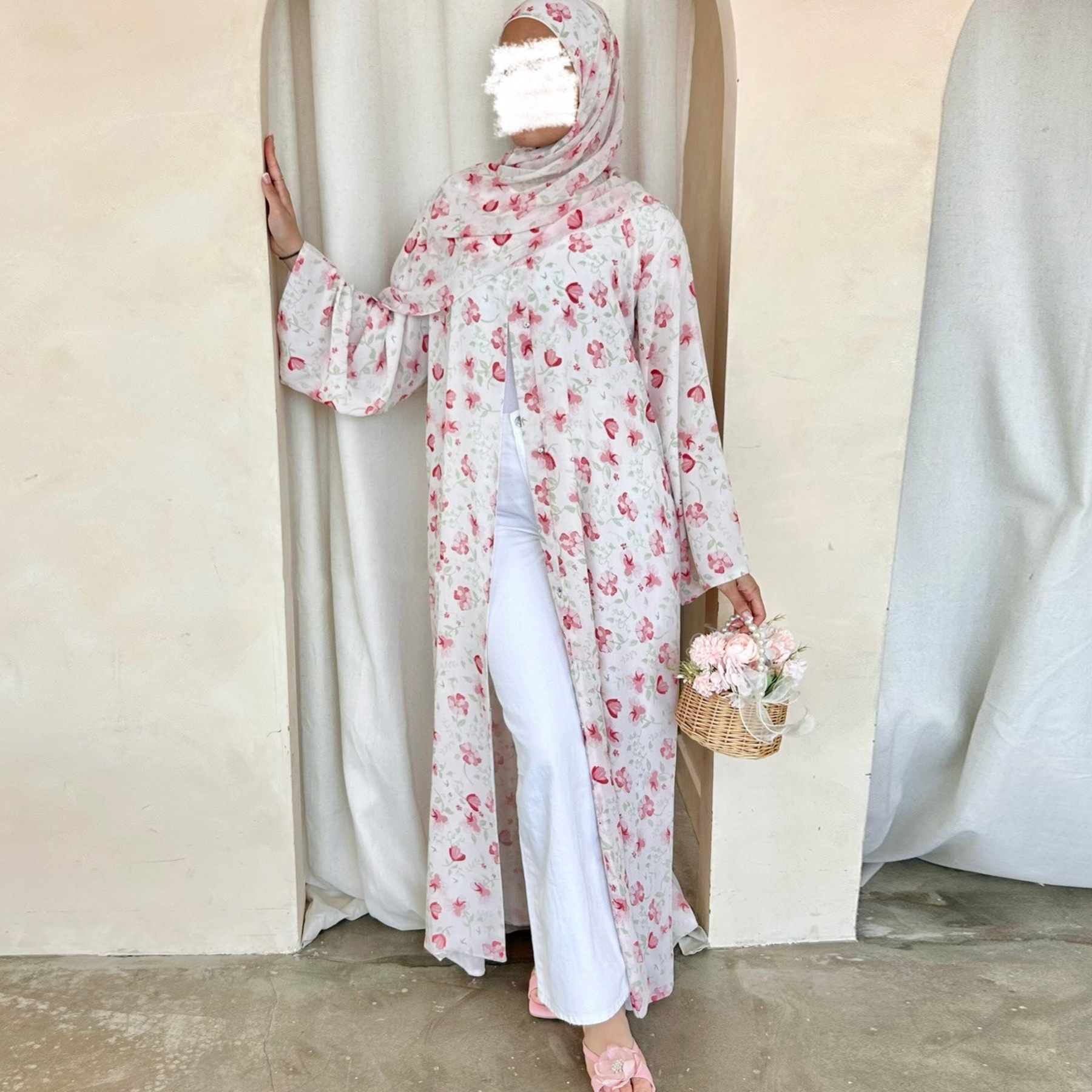 2025Loriya Dubai European And American Pure American Printed Double Layer Design Chiffon Cardigan LR1067_ecoleips.com