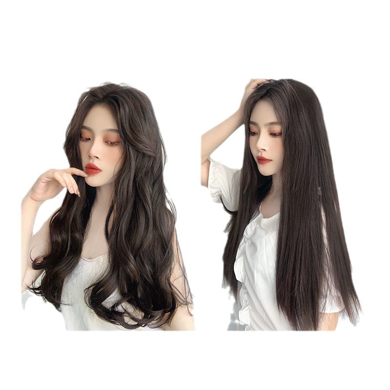 Perucas de cabello largo de otoño y invierno parche falso de una pieza de clip invisible extensión de cabello al por mayor ondas grandes pelucas de cabello rizado