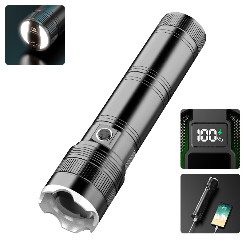 Largo blanco linterna láser aleación de aluminio telescópica zoom digital pantalla eléctrica linterna de largo alcance linterna portátil