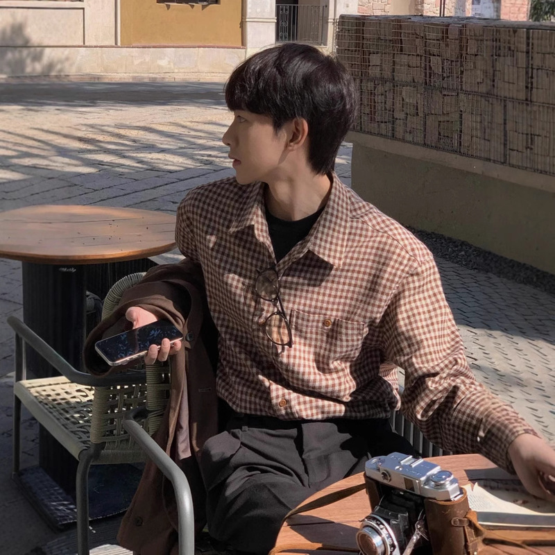 Korean Style Simple Fashionable Plaid Shirt Jacket Men's Autumn Light Mature Style and Handsome All-match Vintage Plaid Shirt Jacket