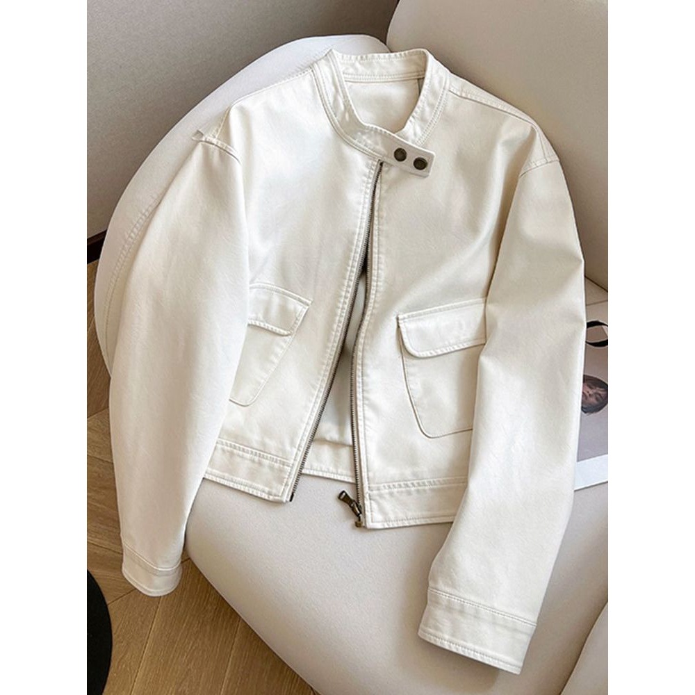Korean Style Versatile Casual Pu Leather Short Biker Jacket for Women 2025 Spring New Retro Trendy Jacket Coat