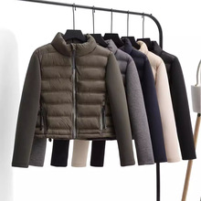 Zatrax-2024欧美 秋冬新款女装立领拼接短款棉服轻薄棉衣夹克外套