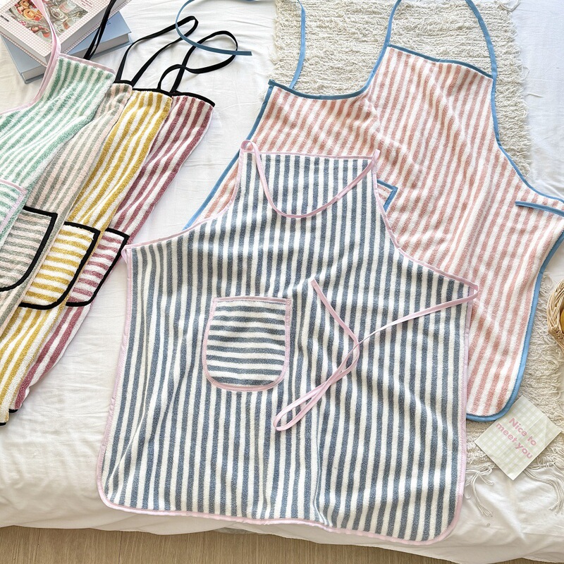 Korean-Style Ins Coral Fleece Absorbent Fabric Fresh Apron for Foreign Trade Cafes and Handmade Studios, Can Be Used to Wipe Hands