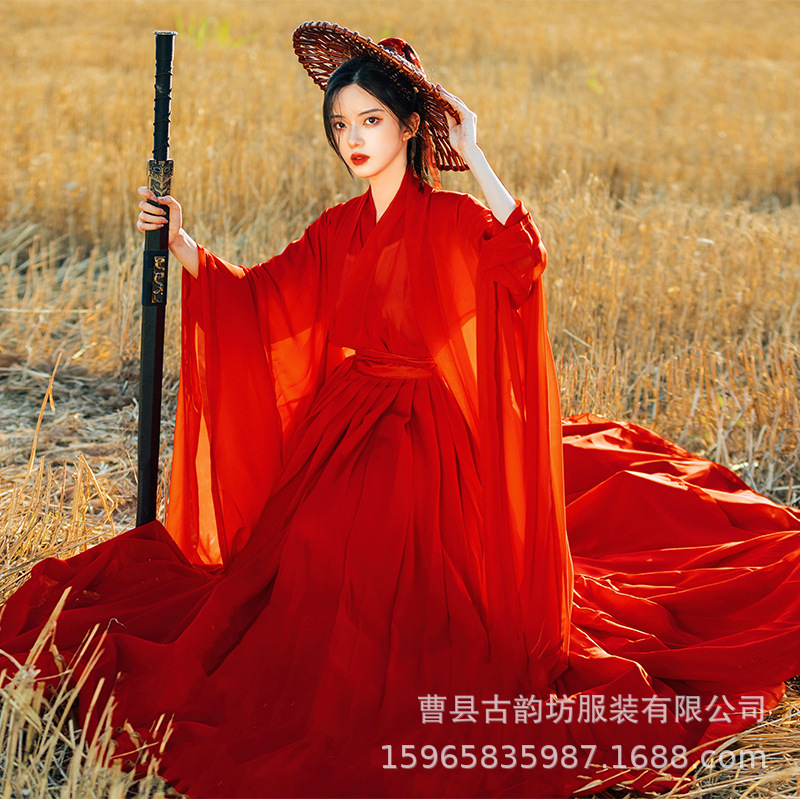 Red Original Hanfu for Women, Wei and Jin Dynasty Style, Chinese Style Photography, Performance Outfit, Ancient Costume, Spring and Autumn, Real Silk