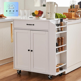 Cross-Border Panel Rolling Kitchen Island Trolley with Folding Leaf Breakfast Bar with Large Storage Cabinet with Drawer