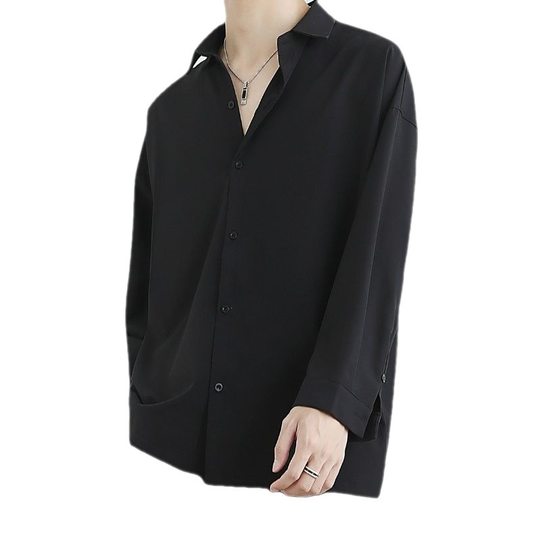 Summer Men's Shirt Men's Non-ironing Black Jacket Thin High-grade Draped Long-sleeved Fashionable Casual Shirt Men's Fashionable