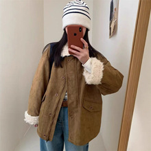 不退换墨99109羊羔毛90绒拼接麂皮绒羽绒服女