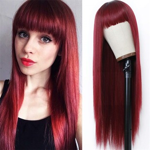 Amazon Europe and the United States New Fashion Women's colorful straight bangs long straight hair chemical fiber headgear manufacturers wholesale cos wig