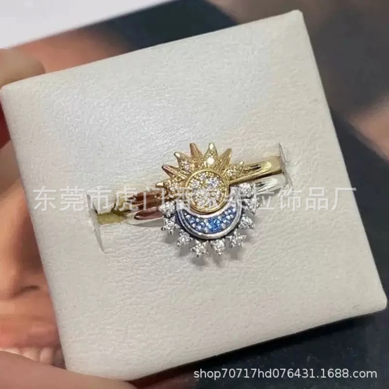 European and American Cross-Border S925 White Copper Silver-Plated DIY Accessories Sun and Moon Series Ring Accessible Luxury Fashion