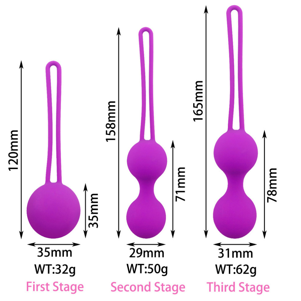 Vaginal Dumbbell Kegel Trainer 3-Piece Set, Silicone Vibrating Pelvic Floor Balls, Pink — detail image 3