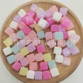 10mm亚克力果冻色方形珠儿童diy正方形手工串珠材料斜孔方块批发