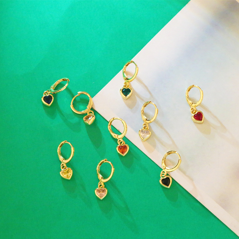 5g Weight 18K Gold Plated Plating Material Artificial Gemstones Inlay Material Earrings Classification Housewarming, Anniversary, Business, Wedding, Travel, Party, Birthday, Festival Occasion Copper Material Heart Pattern Women'S Gender Fashion Style Rose Red, White, Pink, Green, Blue, Champagne, Yellow, Black Color Fashion Heart Copper Artificial Gemstones Copper Earrings 14
