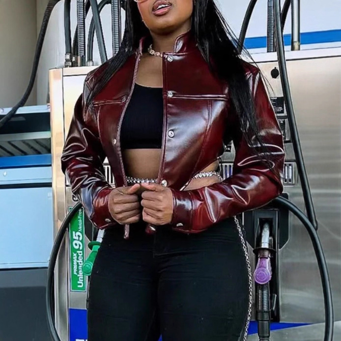 跨境新款 欧美时尚 修身露腰短款  女装外套