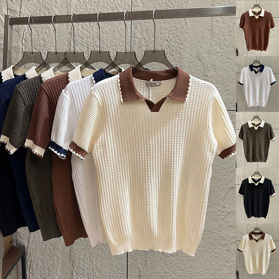 Polo camiseta de punto camiseta de manga corta hombre gaviota cuello V textural color antiguo viento camiseta de verano fábrica transfronteriza al por mayor