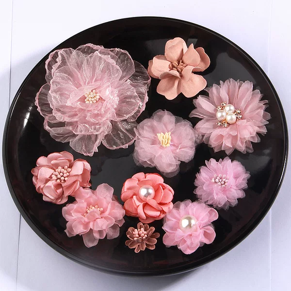 Snow bud color burning edge fabric flower factory pearl fabric Korean clothing accessories shoes hair ring cloth factory in stock