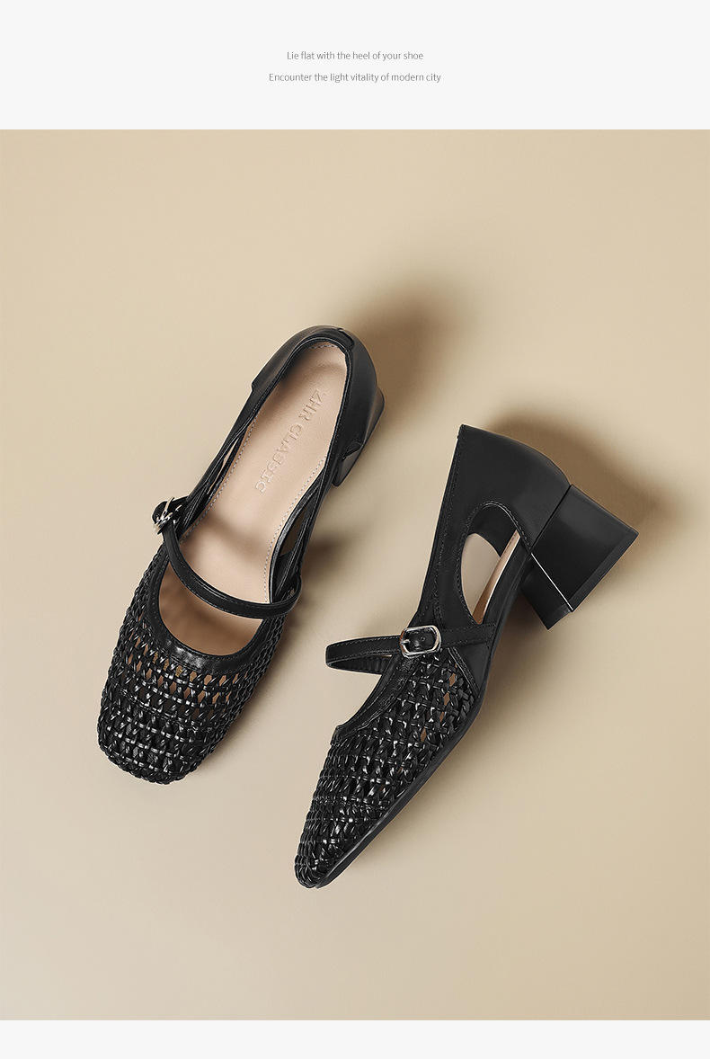 Sandal nữ quai ngang cổ điển gót vuông thoáng khí — BL735 Màu be chi tiết 21