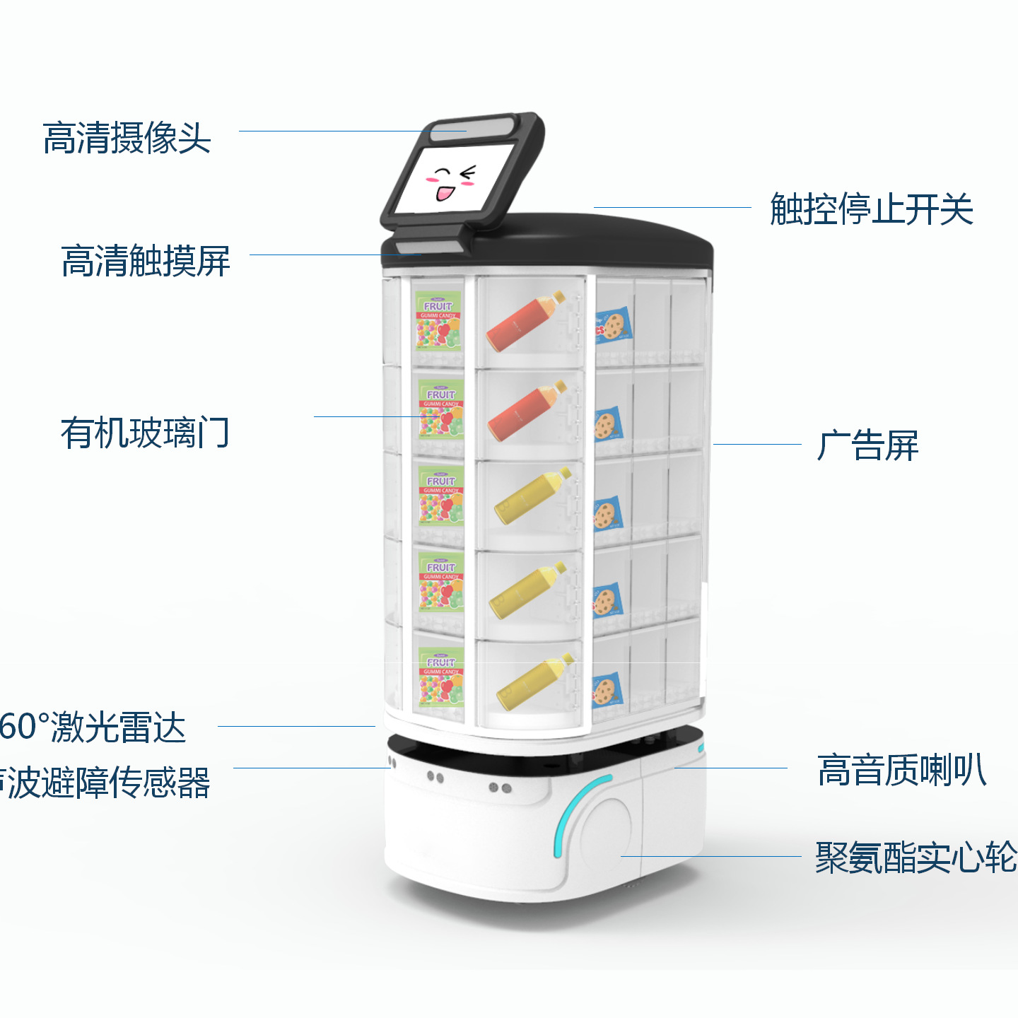 Centro comercial cine inteligente no tripulado robot vendedor móvil área de oficina estación aeropuerto publicidad control remoto