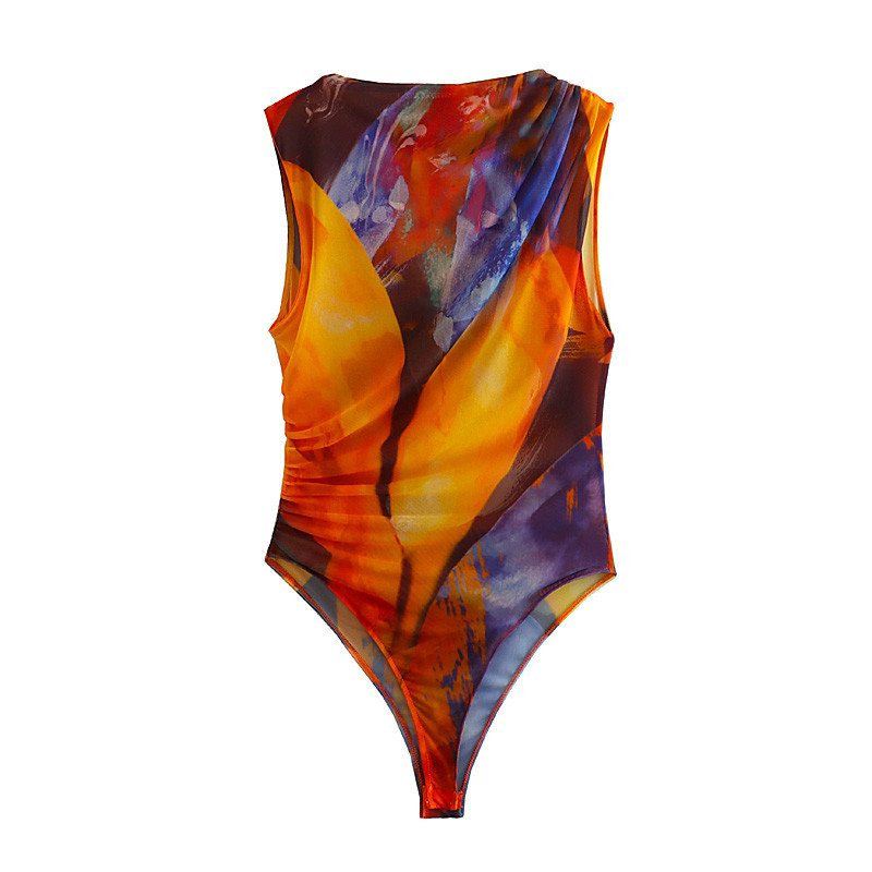 AliExpress comercio exterior 2024 primavera y verano nueva ropa de mujer estilo europeo y americano plisado decoración slim-fit sexy mono de red de seda