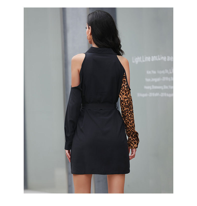 Lapel Off-Shoulder Leopard Color Matching Dress NSDMB95928