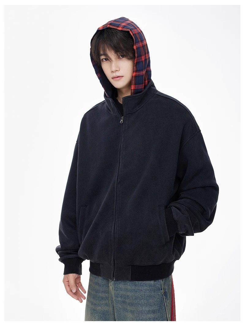 Chaqueta corta con capucha para hombre y mujer estilo boxy holgado_voghion.com