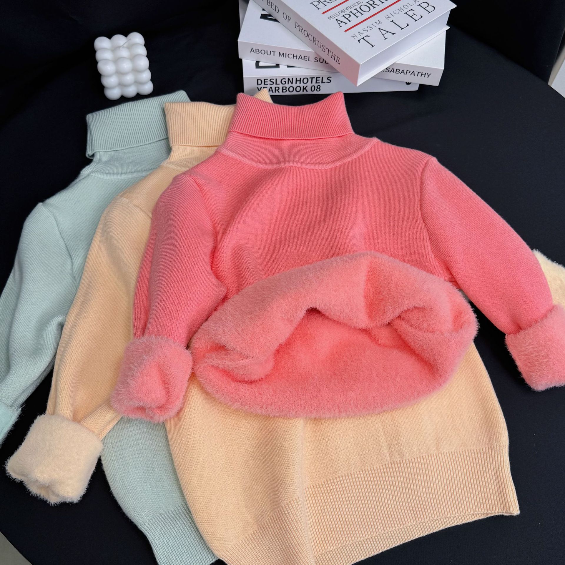 Niñas más suéter de terciopelo un terciopelo grueso niños de cuello alto para niños de invierno bebés base de punto chaqueta