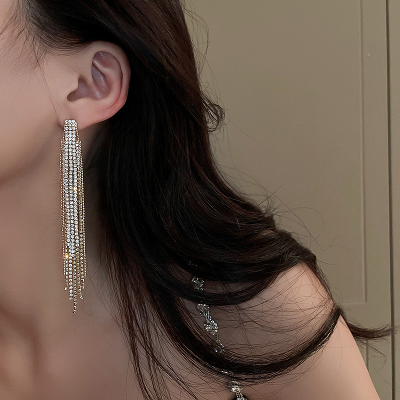 Fashion Tassel Copper Inlay Rhinestones Drop Earrings 1 Pair