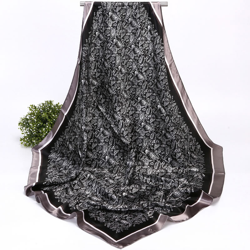 Seidenschal mit Paisleymuster für Damen, trendig und vielseitig, 90 cm quadratisch, Kopftuchimitat_voghion.com