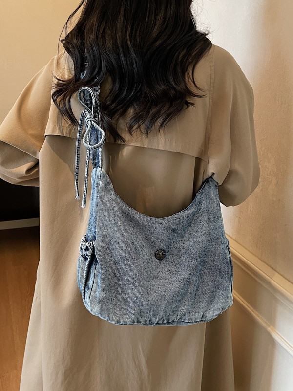 Jean correa de hombro plegada cuerda de dibujo un hombro brazo bolsa de gran capacidad multifuncional multifuncional alta sensación retro mochila