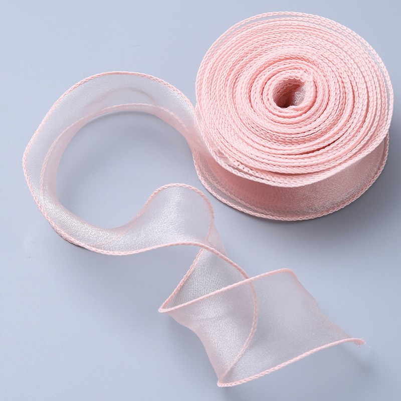 Fábrica al por mayor de color sólido gasa cinta arco nudo bolsa flor cinta copia borde gasa cinta flor embalaje fishtail hilo cinta