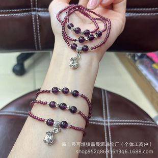 Mozambique Natural Wine Red Garnet Bracelet Women's Bracelet Pure Wine Red Transporter Beaded Bags Multi-Circle Little Red Book
