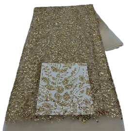 跑量网纱蕾丝面料重工珠片绣珠串刺绣亮片婚纱礼服布料weddi lace